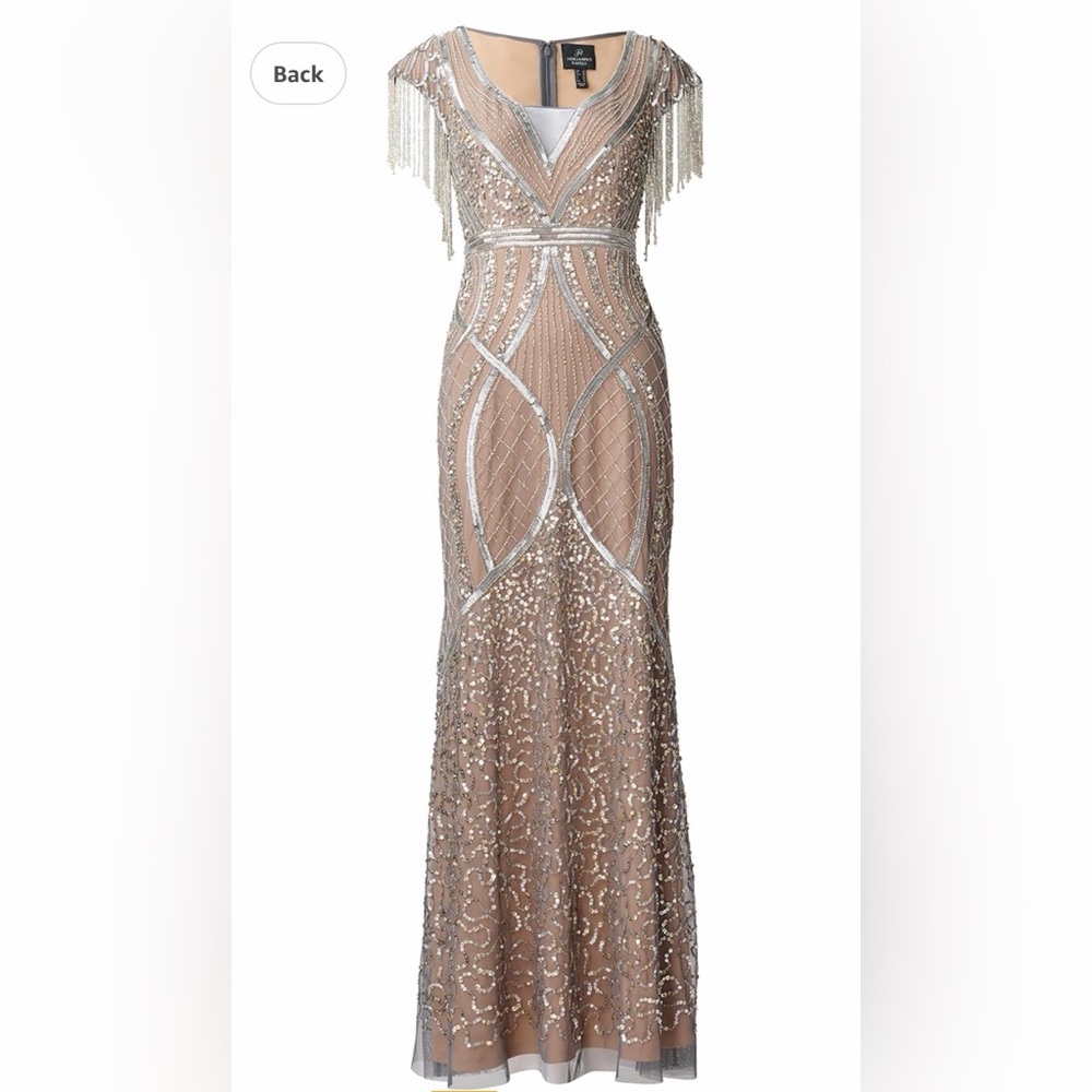 Adrianna Papell Silver Beaded Maxi Dress